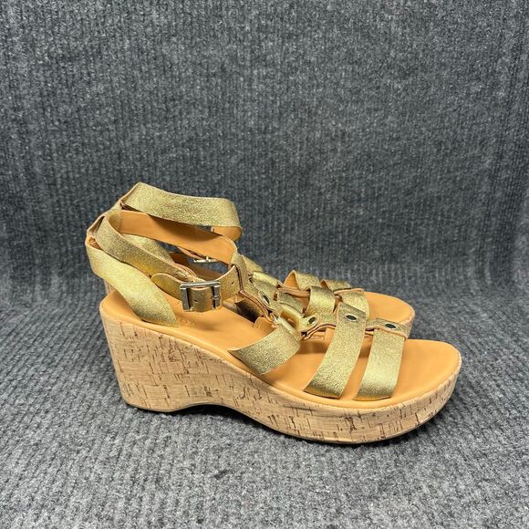 Kork-Ease Gabriela Ankle Strap Sandals Platform Heels Metallic Cork Women's 9 US - Picture 1 of 7